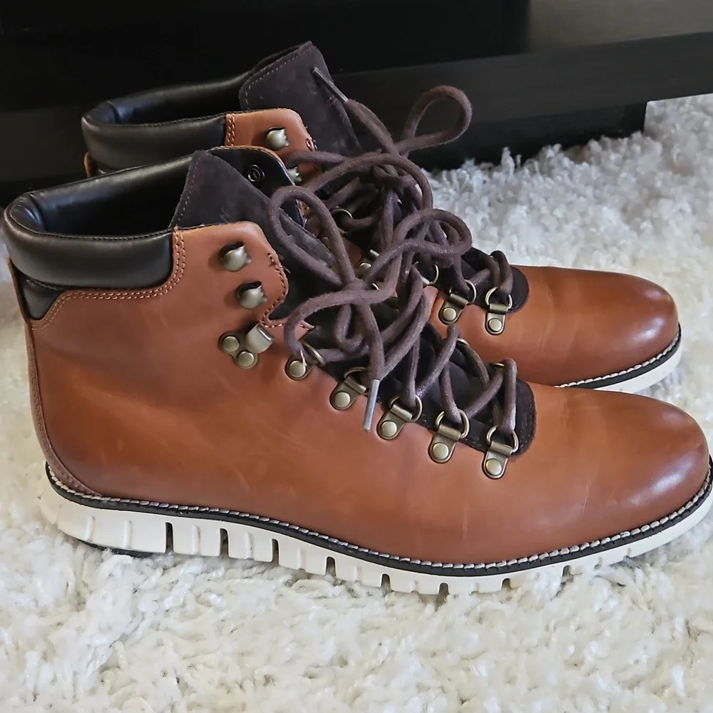 Cole Haan Brown Leather Hiking-Style Boots with Dark Brown Accents